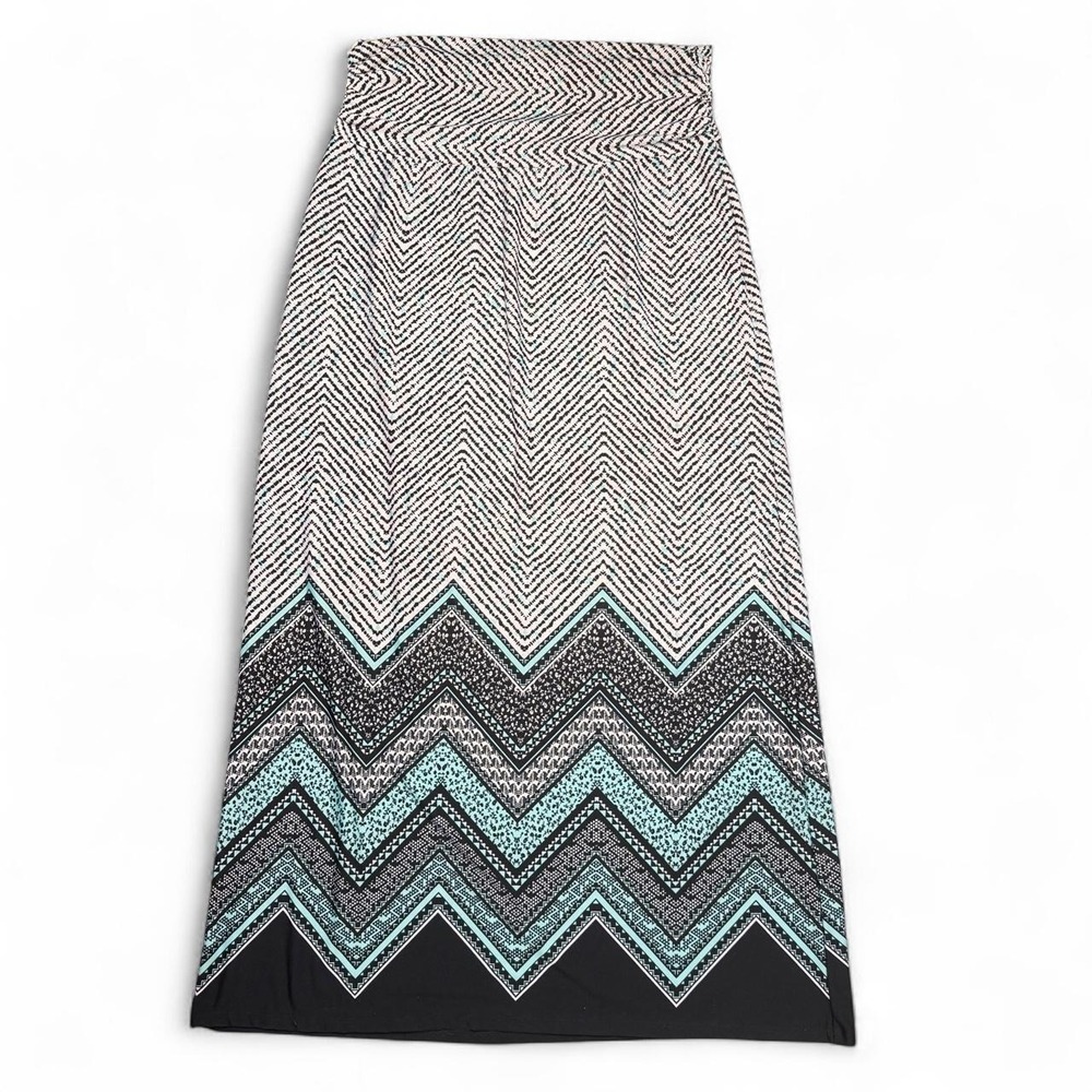 Women's AB Studio Geometric Chevron Print Boho Maxi Skirt - Size XL